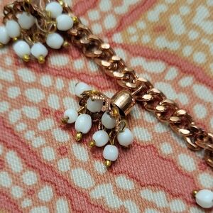 Elegant Gold and White Beaded COPPER Necklace